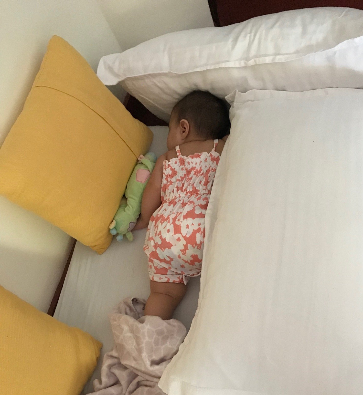 With no crib available at a home stay in Kerala, a floor mattress and pillows kept my daughter comfortable With no crib available at a home stay in Kerala, a floor mattress and pillows kept my daughter comfortable